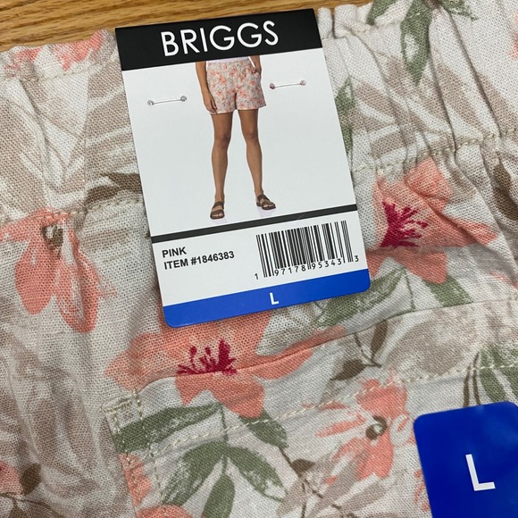 Briggs Floral Linen Blend Shorts Womens L Pink Tropical Coastal Summer NWT - Picture 7 of 7
